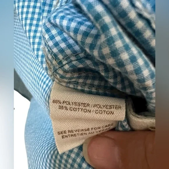 Free People long button down shirt dress blue gingham style size Large - Picture 13 of 15